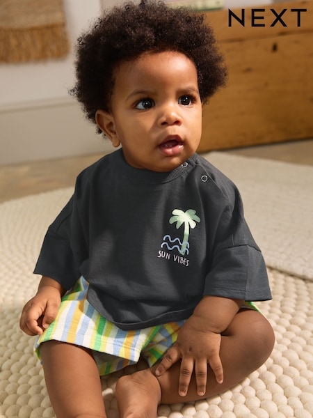 Charcoal Palm Baby T-Shirt and Shorts Set (AJ7219) | £12 - £14