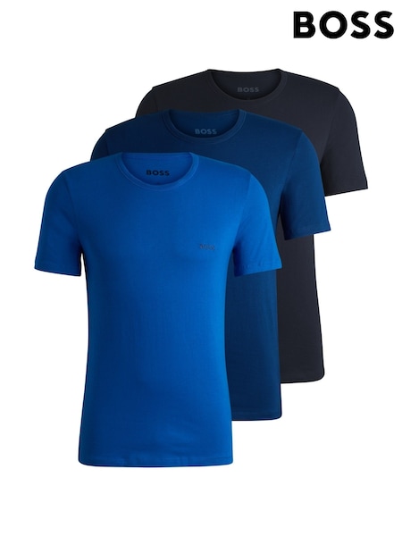 BOSS Blue 100% Cotton Embroidered Logo Underwear T-Shirts 3 Pack (AJ7243) | £45