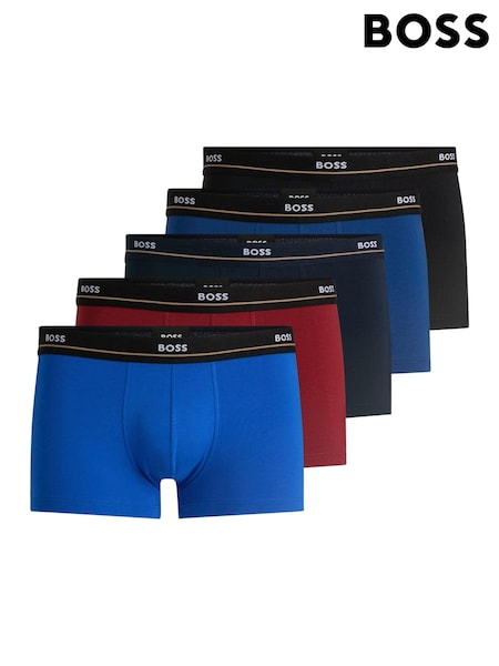 BOSS Blue Five Pack of Logo Waistband Trunks in Stretch Cotton (AJ7268) | £69