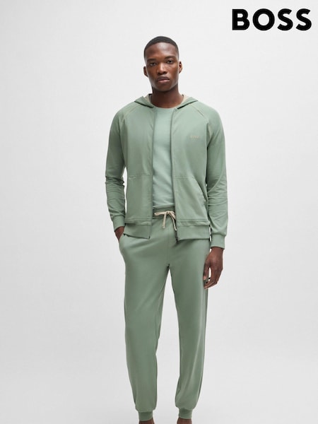 BOSS Green Embroidered Logo Zip-Up Hoodie in Stretch Cotton (AJ7303) | £69