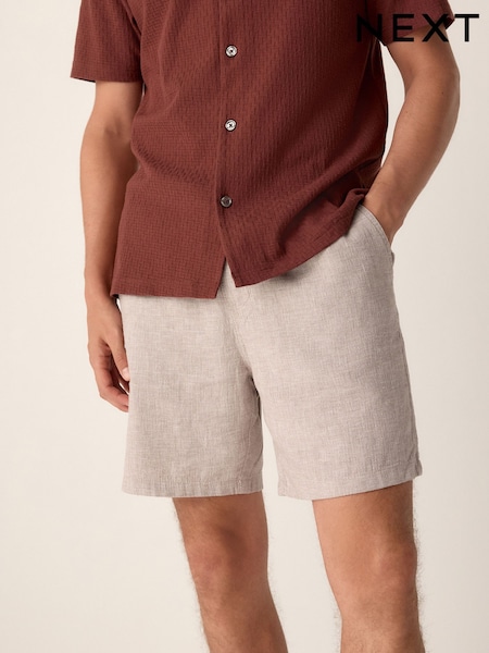 Neutral Linen Rich Drawstring Waist Shorts (AJ7366) | £22