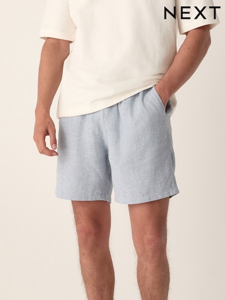 Blue Linen Rich Drawstring Waist Shorts (AJ7376) | £22