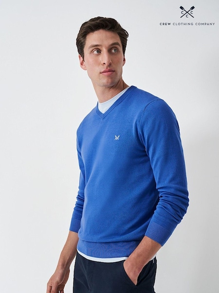 Crew Clothing Blue 100% Cotton V-Neck Jumper (AJ7522) | £55