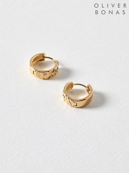 Oliver Bonas Gold Tone Viola Textured Hoop Earrings (AJ7760) | £14