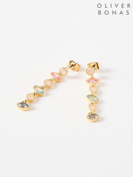 Oliver Bonas Black Gloria Stone Circles Drop Stud Earrings (AJ7761) | £16