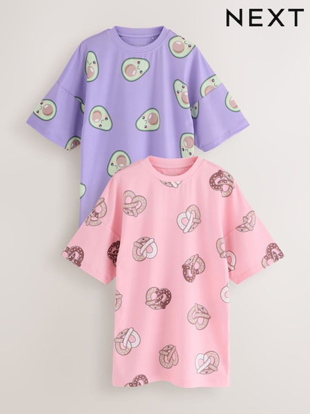 Pink/Purple Avocado Print Nighties 2 Pack (3-16yrs) (AJ7821) | £17 - £24