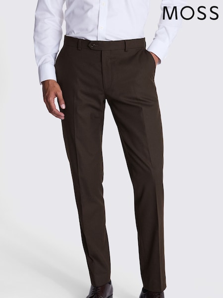 MOSS Brown Slim Fit Brown Flannel Trousers (AJ7834) | £80