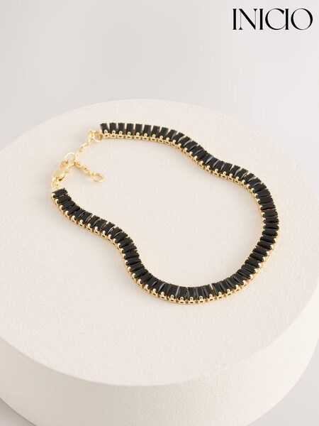 Inicio Gold Tone Gift Pouch Jet Baguette Stone Tennis Bracelet (AJ8005) | £25