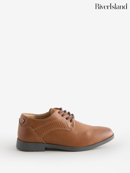 River Island Brown Boys Faux Fur Leather Point Shoes (AJ8023) | £24