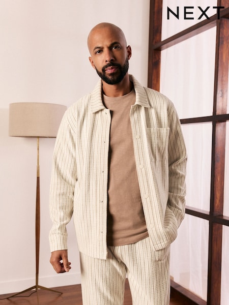 Neutral Ecru Stripe Shacket (AJ8117) | £45