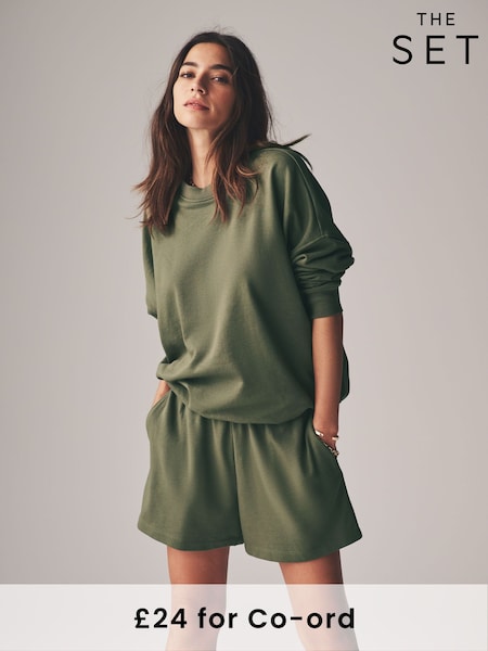The Set Sage Green Relaxed Loopback Sweatshirt and Sweat Shorts Set (AJ8134) | £24