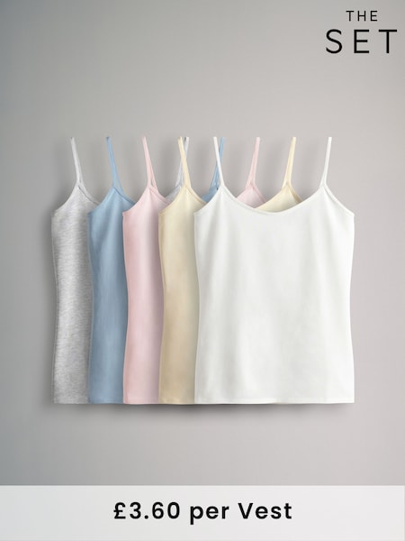 The Set Pastel Pink/Yellow/Blue/Grey Marl/Cream 5 Pack Thin Strap Vest Tops (AJ8140) | £18