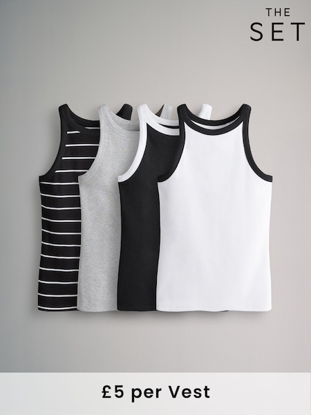 The Set Taupe Brown/Black/White/Black Stripe 4 Pack Ribbed Racer Vests (AJ8148) | £20