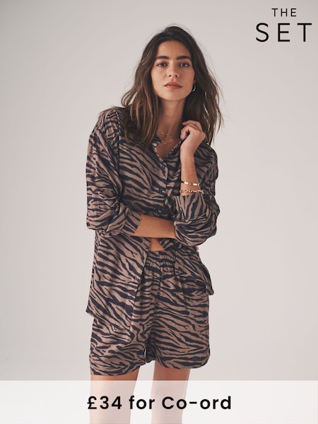 The Set Animal Zebra Print Crinkle Coord Shirt And Short Set (AJ8157) | £34