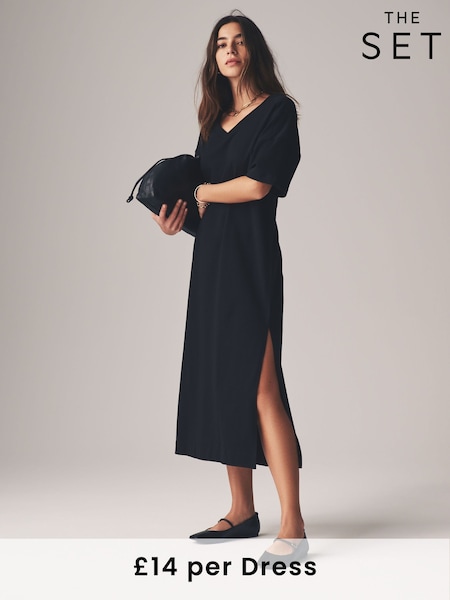 The Set Black/Brown Loopback V-Neck 100% Cotton Sweat Dress 2 Pack (AJ8161) | £28