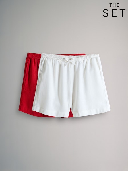The Set Neutral/Red 2 Pack Pull On Shorts with Linen (AJ8180) | £24