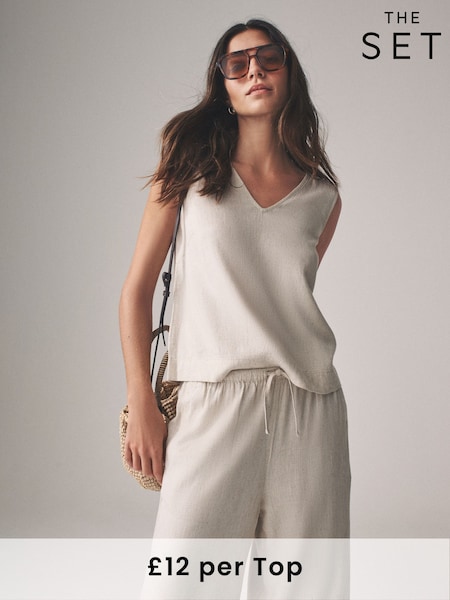 The Set Black/Neutral/Clay Stripe 3 Pack V-Neck Shell Tops with Linen (AJ8181) | £36