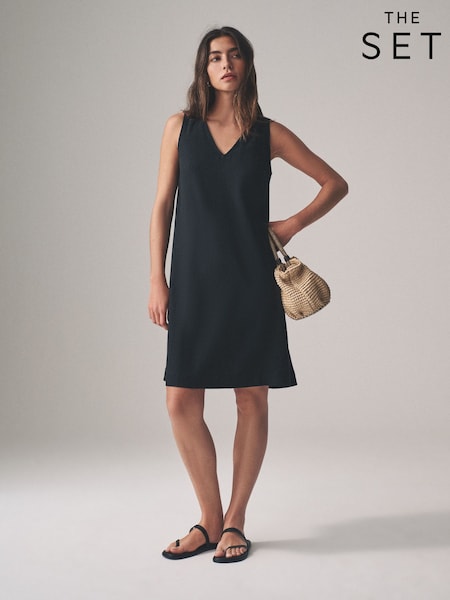 The Set Black/Clay Stripe 2 Pack V-Neck Shift Dress with Linen (AJ8182) | £33