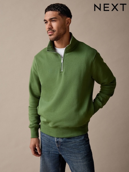 Bright Green Jersey Cotton Rich Quarter Zip Sweatshirt (AJ8207) | £32