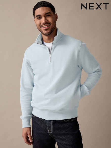 Light Blue Jersey Cotton Rich Quarter Zip Sweatshirt (AJ8209) | £32