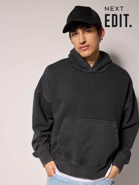Black Boxy Fit EDIT Heavyweight Hoodie (AJ8224) | £35