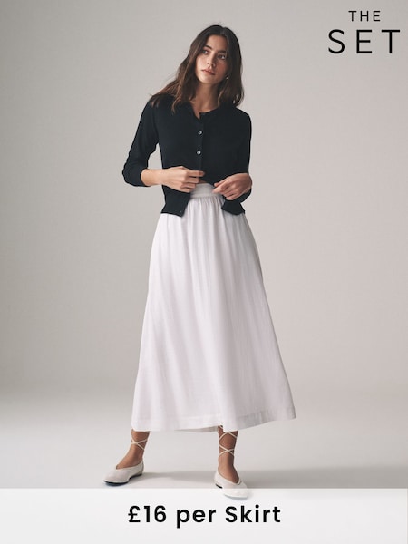 The Set White/Black 2 Pack Pull On Maxi Skirts with Linen (AJ8315) | £32