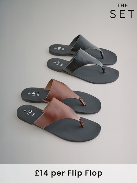 The Set Black /Tan Brown 2 Pack Flip Flops Sandals (AJ8334) | £28