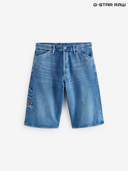 G Star Mid Blue Denim Longline Logger 100% Cotton Denim Shorts (AJ8338) | £90