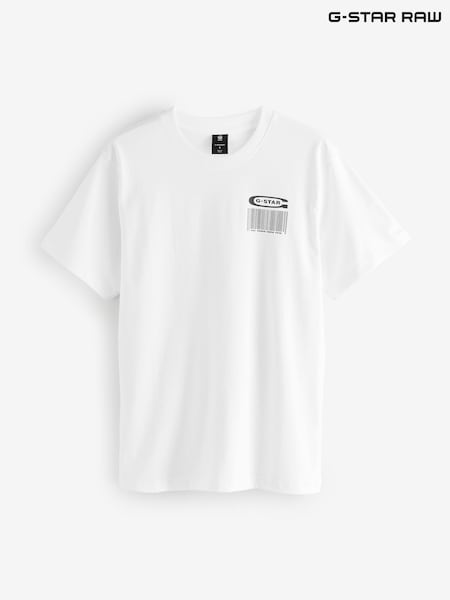 G Star White Raw Barcode Back Print 100% Cotton T-Shirt (AJ8342) | £60