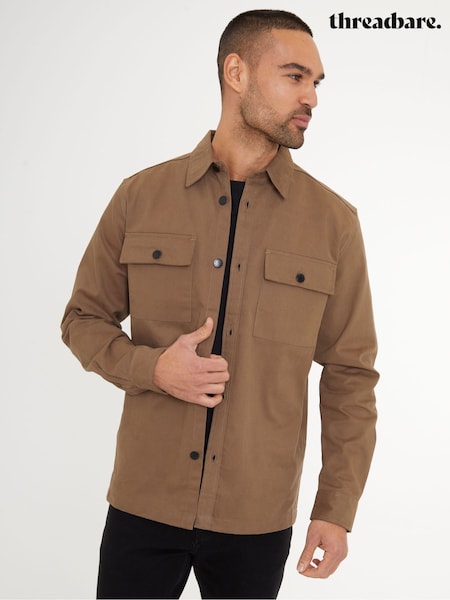 Threadbare Brown Twill Button Up 100% Cotton Shacket (AJ8436) | £35