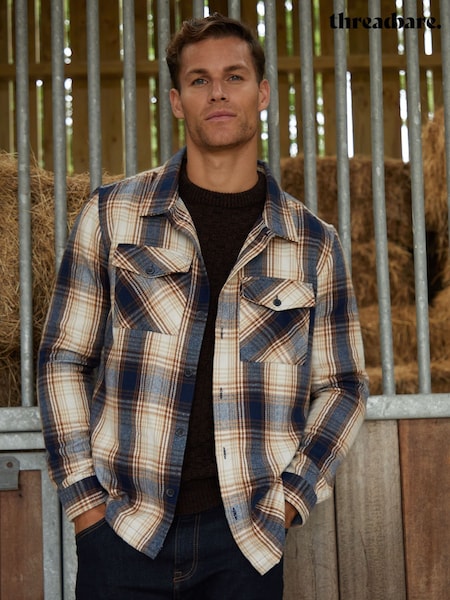 Threadbare Brown Brushed Check Shacket (AJ8453) | £32