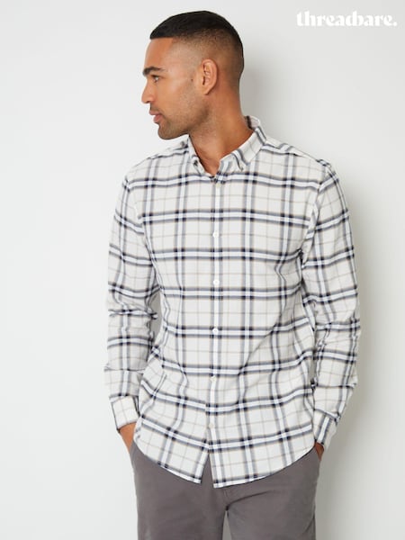 Threadbare White Long Sleeve Check 100% Cotton Shirt (AJ8501) | £24