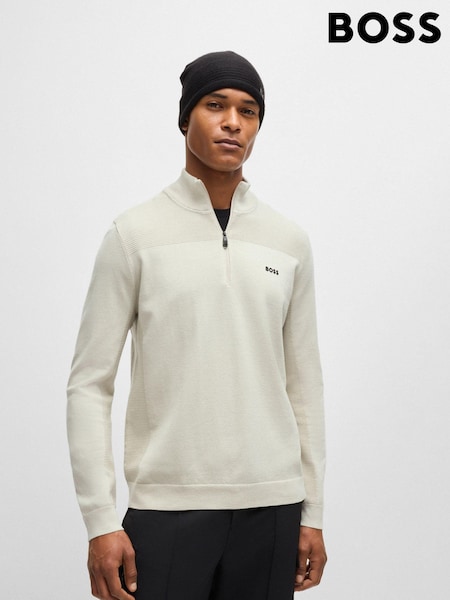 BOSS White Quarter Zip Dry-Flex Fabric Sweater (AJ8550) | £179