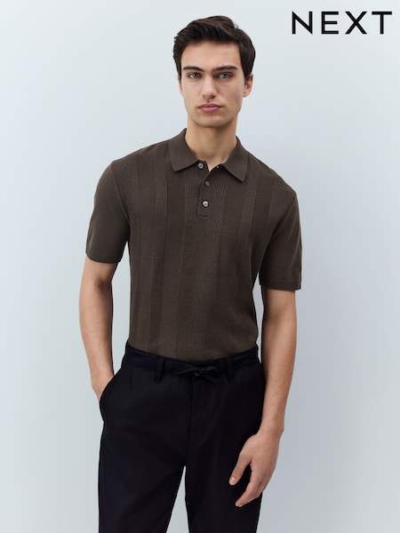 Brown Regular Fit Cotton Rich Short Sleeve Knit Polo Shirt (AJ8720) | £26