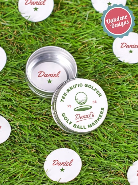 Personalised Golf Ball Markers In A Tin by Oakdene (AJ8846) | £14