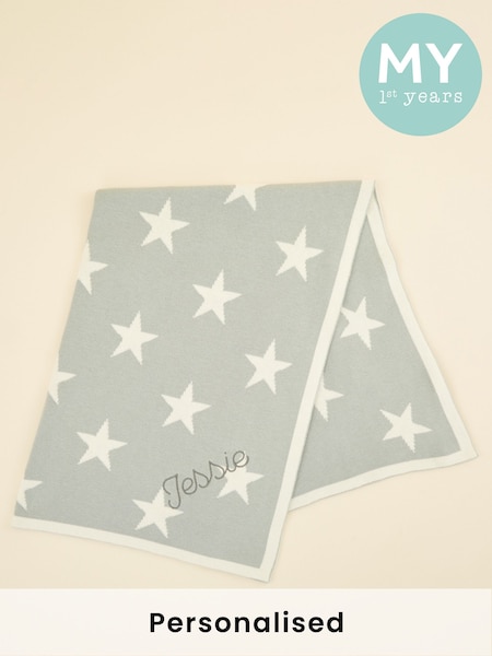 Personalised 100% Cotton Star Intarsia Blanket by My 1st Years (AJ8876) | £36
