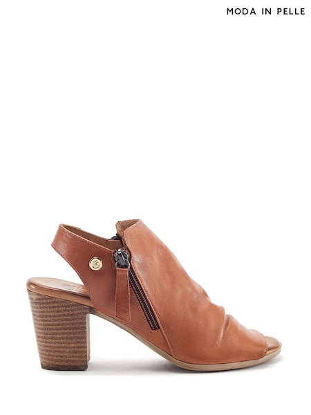 Brown - Moda In Pelle Kaprise Leather Open Back Double Zip Sandals
