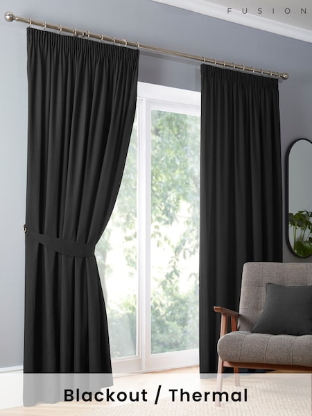 Fusion Black Dijon Blackout & Thermal Insulated 100% Cotton Curtains (AJ9316) | £40 - £120