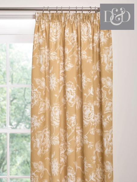 Dreams & Drapes Gold Mishka Lined Pencil Pleat Curtains With TieBacks (AJ9327) | £45