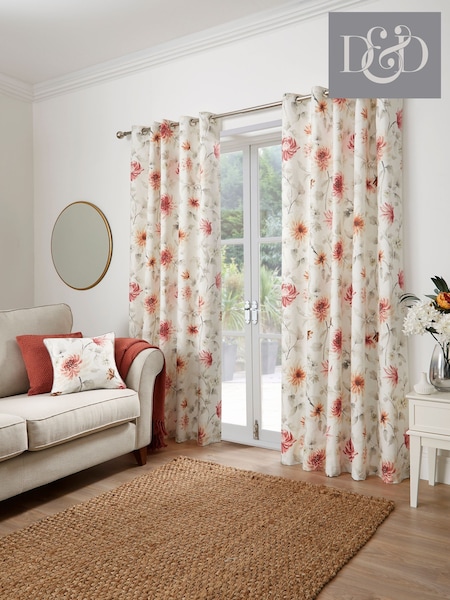 Dreams & Drapes Red Nadia 100% Cotton Pair of Eyelet Curtains (AJ9340) | £30 - £80