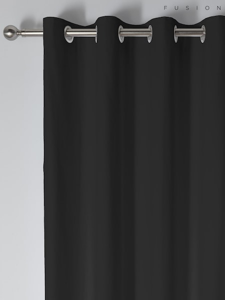 Fusion Black Sorbonne 100% Cotton Pair of Eyelet Room Darkening Curtains (AJ9357) | £30 - £80