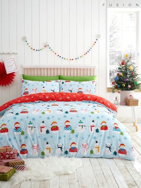Fusion Duck Egg Christmas Snowman Easy Care Duvet Cover Set (AJ9379) | £20 - £35