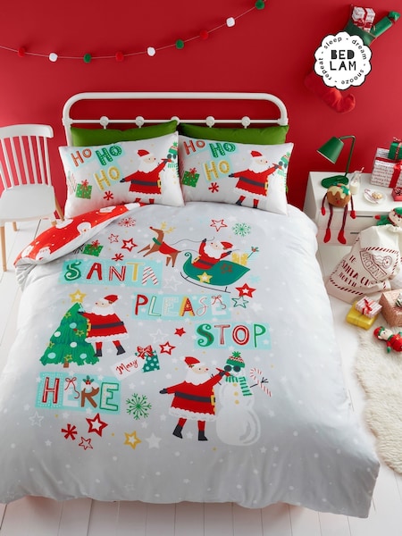 Bedlam Grey Santa Please Stop Here Glow in the Dark Duvet Set (AJ9392) | £23 - £33
