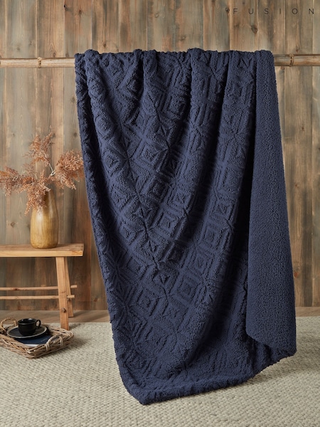 Fusion Navy Romo Fleece and Sherpa Throw (AJ9414) | £25