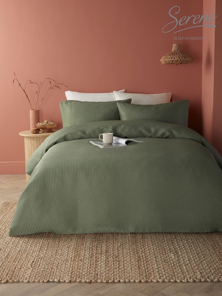 Serene Dark Green Lindly Textured Duvet Cover Set (AJ9422) | £25 - £50