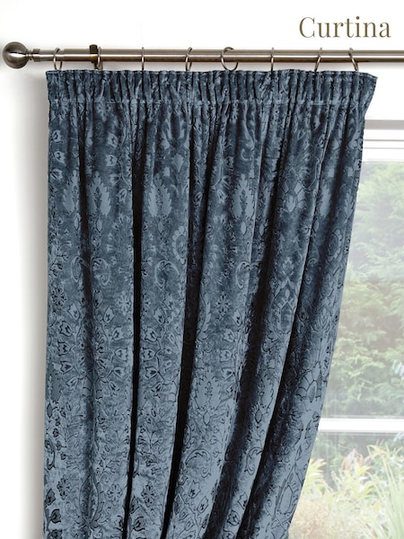 Curtina Blue Trinity Jacquard Pair of Pencil Pleat Curtains (AJ9427) | £68 - £135
