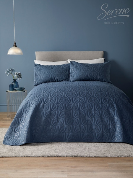 Serene Dark Blue Cavali Quilted Bedspread (AJ9436) | £40