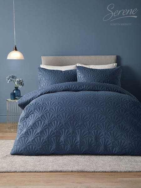 Serene Dark Blue Cavali Quilted Duvet Cover Set (AJ9437) | £25 - £50