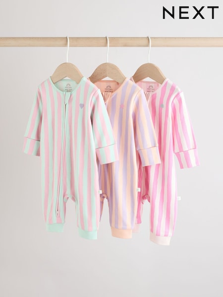 Multi 3 Pack Two Way Zip Baby Footless 100% Cotton Sleepsuits (0mths-3yrs) (AJ9500) | £19 - £21
