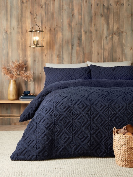 Fusion Navy Romo Fleece and Sherpa Duvet Cover Set (AJ9506) | £30 - £55